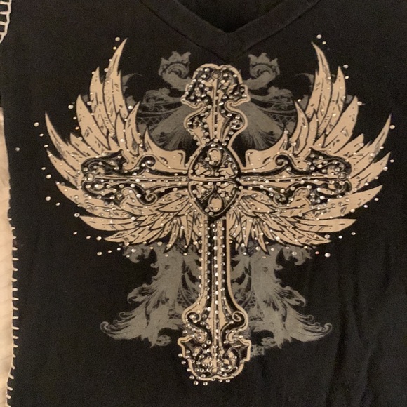 Designer Jeweled Cross Angel Wings Thick Stitching From Los Angeles Bus Stop❤️T2 - Picture 4 of 13